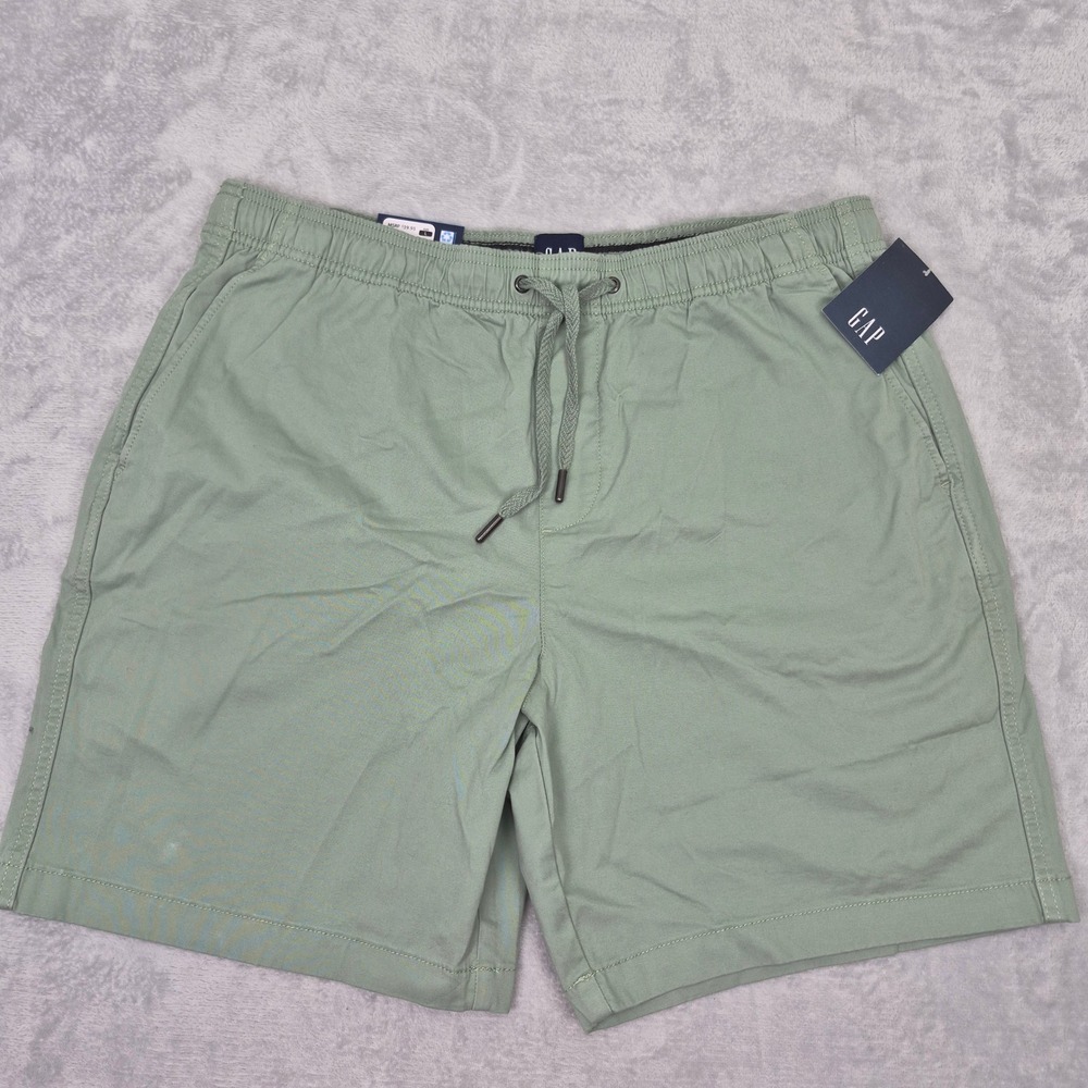 NWT GAP Men L Green Pull‎ On Shorts Elastic Waist Drawstring 7" Inseam Stretch